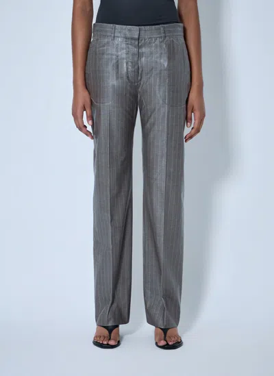 Acne Studios Coated Pinstripe Trousers In Gray
