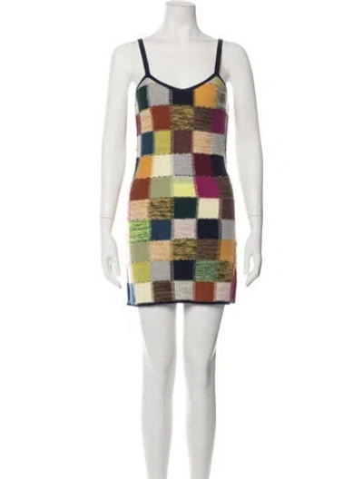 Pre-owned Acne Studios Colorblock Pattern Mini Dress In Blue