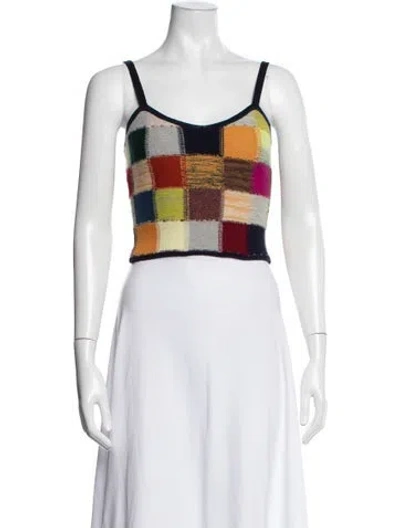 Pre-owned Acne Studios Colorblock Pattern V-neck Crop Top In Blue