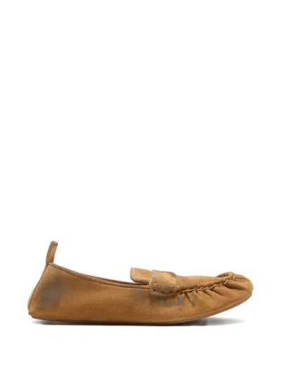 Acne Studios Smooth Calfskin Round Toe Flat Slippers In Brown