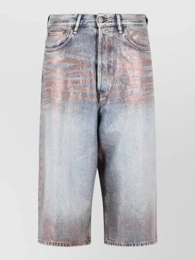 Acne Studios Cotton Blend Bermuda Shorts Metallic Finish In Blue