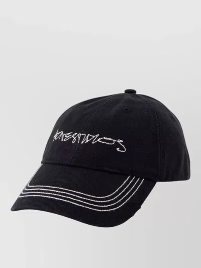 Acne Studios Cotton Cap Contrast Stitching Curved Brim In Black