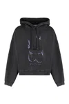 Acne Studios Hooded Organic Cotton Sweater With Graphic Print In Black