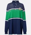 Acne Studios Womens Navy Green Stripe-print Brand-embroidered Cotton-jersey Polo Sweatshirt Dress In Multi