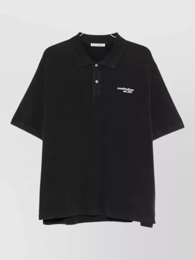Acne Studios Cotton Polo Shirt Logo Detail Short Sleeves In Black
