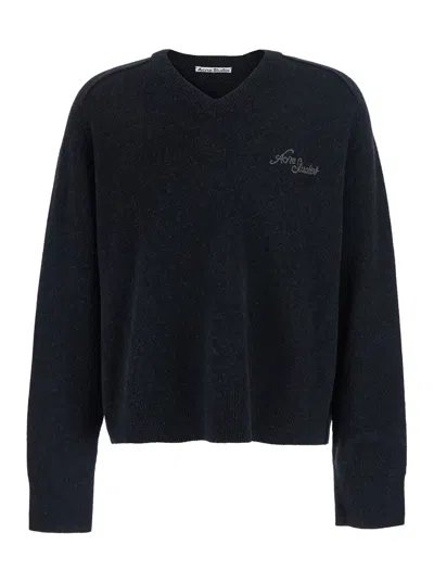 Acne Studios Cotton Round Neck Sweater In Black