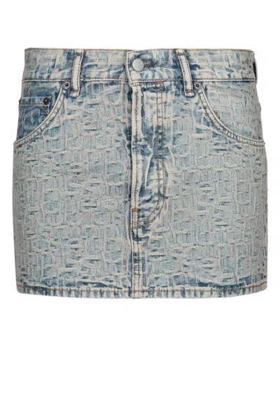 Acne Studios Cotton Shell Skirt With Cow Leather Patch In Bluebeige