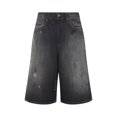 Acne Studios Paint-splattered Bermuda Denim Shorts In Blue