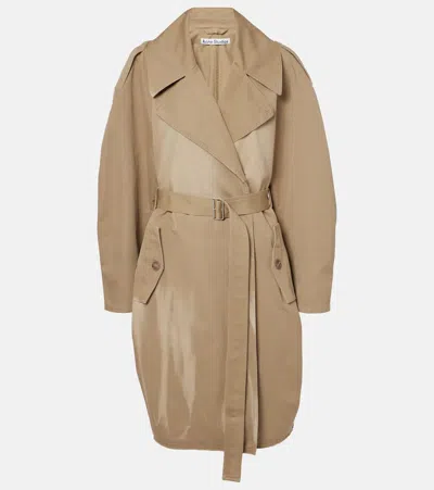 Acne Studios Belted Coat In Beige Cotton Twill