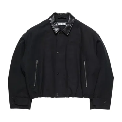 Pre-owned Acne Studios Cotton Zip Jacket With Leather Collar 'black' | Men's Size 48