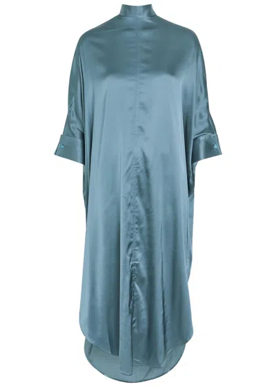 Acne Studios Cowl-back Draped Stretch-satin Midi Dress In Blue