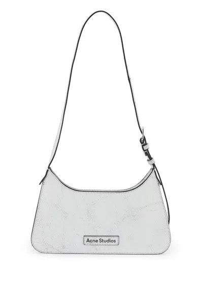 Acne Studios Cracked Leather Accordion Shoulder Bag For Women In White