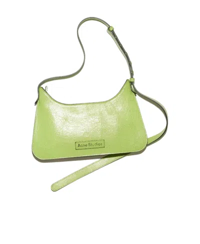 Acne Studios Cracked Leather Shoulder Bag In Green