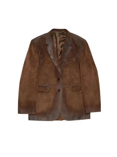 Acne Studios Crafted Leather Mini Coat For Women - Ss26 Collection In Brown