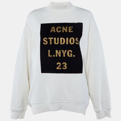 Acne Studios Cream Flocked Logo Cotton High Neck Sweatshirt M In White