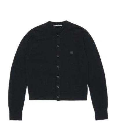 Acne Studios Crew Neck Long-sleeved Cardigan In Black