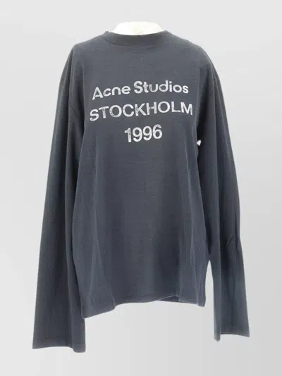 Acne Studios Crew Neck Long Sleeves Printed Top In Grey