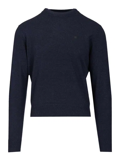 Acne Studios Crew Neck Sweater Knitwear Blue In Animal Print