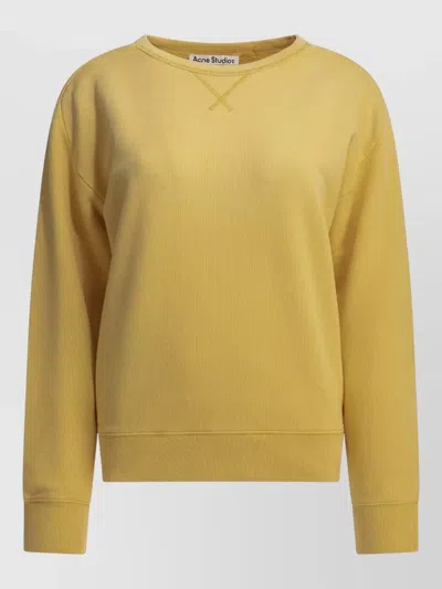 Acne Studios Crew Neck Sweatshirt Ribbed Cuffs Hem In Brown