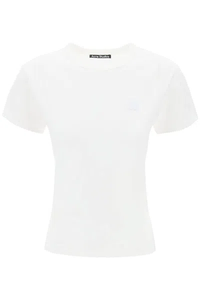 Acne Studios Crew-neck T-shirt With Logo Patch In Bianco
