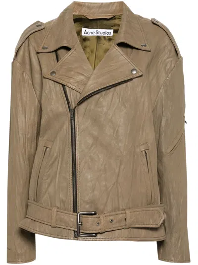 Acne Studios Crinkled-finish Biker Jacket In Brown