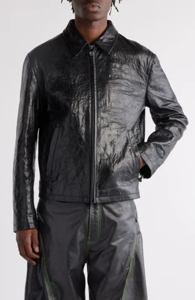 Acne Studios Crinkled Lambskin Leather Jacket In Black