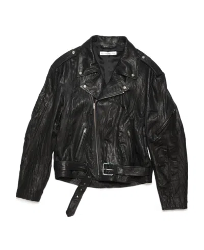 Acne Studios Crinkled Leather Biker Jacket In Black