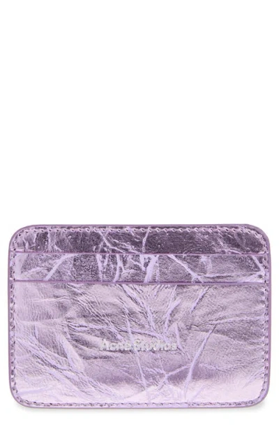 Acne Studios Crinkled Metallic Leather Card Case In Lavender Purple