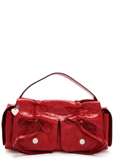 Acne Studios Crinkled Patent Leather Top Handle Bag In Red