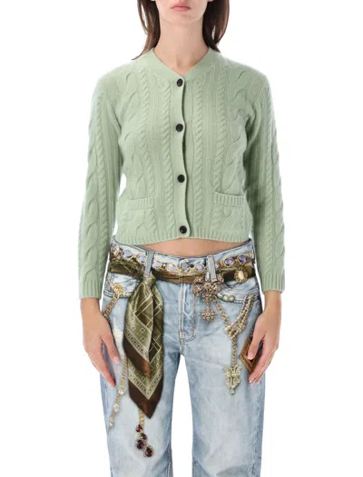 Acne Studios Cropped Cable-knit Cardigan In Sage Green