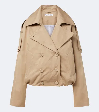 Acne Studios Cropped Cotton Twill Trench Coat In Sand