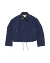 Acne Studios Cropped Dark Blue Jacket With Black Leather Collar In Blue