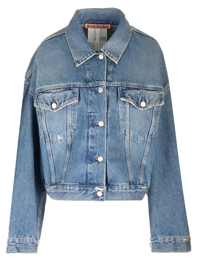 Acne Studios Womens Mid Blue Morris Faded-wash Boxy-fit Denim Jacket