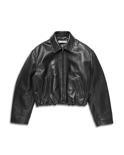 Acne Studios Cropped Leather Jacket In Black