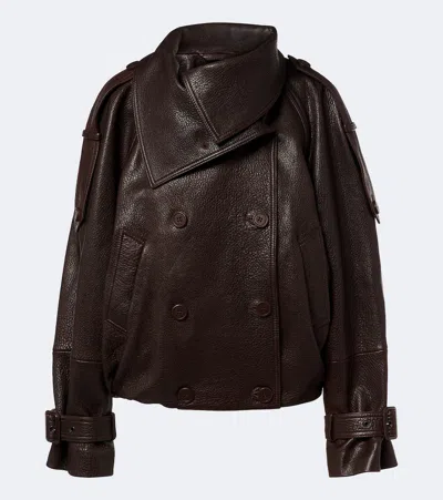 Acne Studios Cropped Textured Leather Jacket Double Breasted In Brown