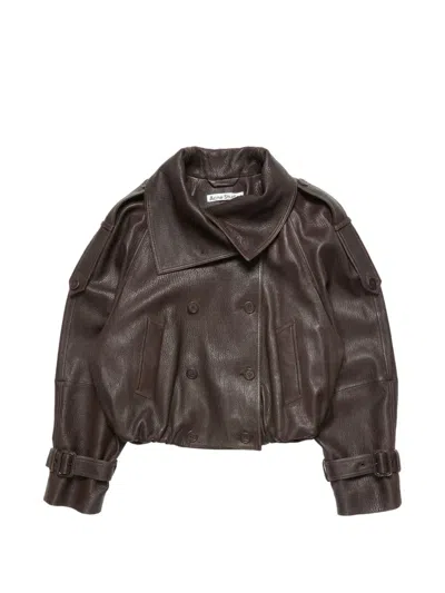 Acne Studios Cropped Leather Trench Coat In Brown
