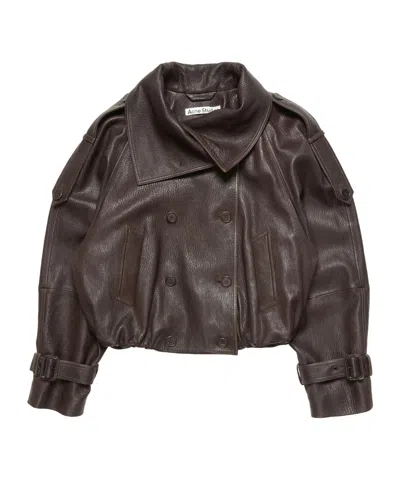 Acne Studios Cropped Leather Trench Coat In Brown
