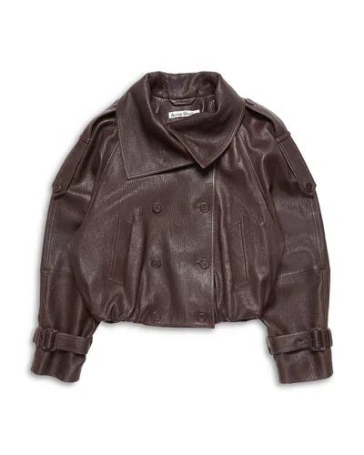 Acne Studios Cropped Leather Trench Coat In Brown