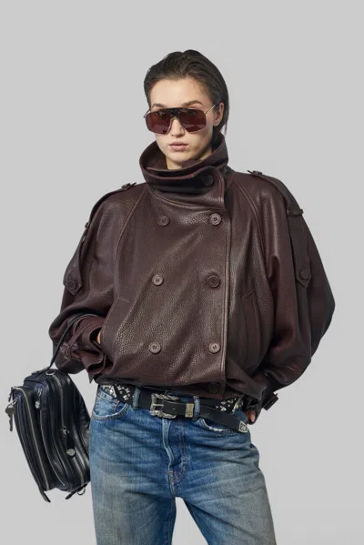 Acne Studios Cropped Leather Trench Coat In Brown