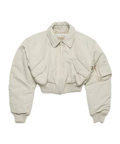 Acne Studios Cropped Padded Bomber Jacket In White