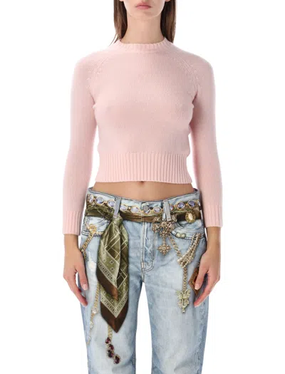 Acne Studios Cropped Ribbed Cashmere Sweater In Light Rose