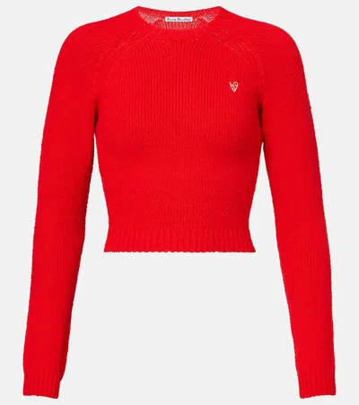 Acne Studios Cropped Ribbed-knit Cotton-blend Sweater In Red