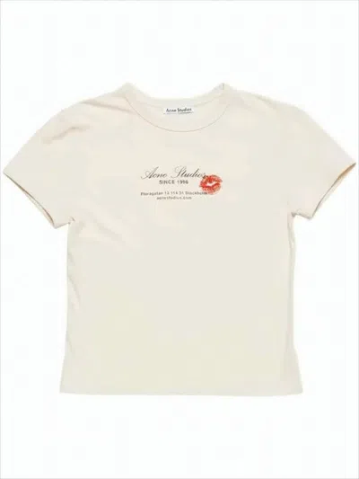 Acne Studios Cropped Short-sleeve Cotton T-shirt With Playful Prints In White