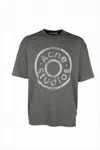 Acne Studios Cropped Short-sleeve T-shirt With Distressed Logo Print In Gray