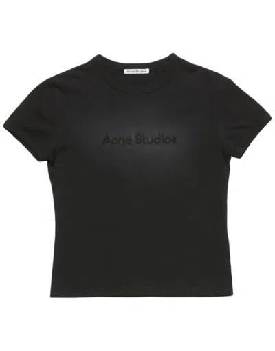 Acne Studios Cropped Slim-fit Black T-shirt With Embossed Logo