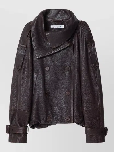 Acne Studios Cropped Textured Leather Jacket Double Breasted In Brown