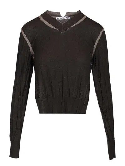 Acne Studios Crumpled V-neck Sweater Knitwear Brown