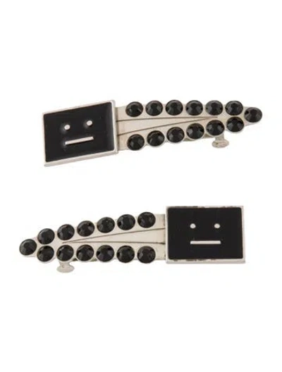Pre-owned Acne Studios Crystal Embellished Logo Accent 2 Piece Hair Clip Set In Multi