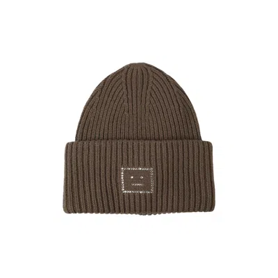 Pre-owned Acne Studios Crystal Face Logo Beanie 'khaki Green' | Men's Size Onesize
