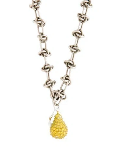 Pre-owned Acne Studios Crystal Pear Pendant Necklace, 18" In Yellow